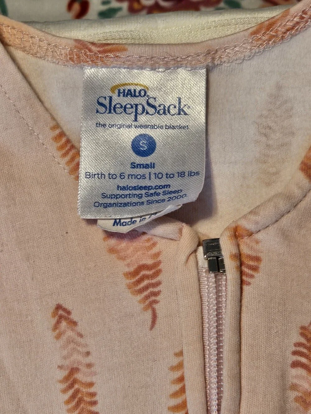 HALO SleepSack Wearable Blanket Small 0-6M Pink Orange Fern Leaf Inverted Zipper